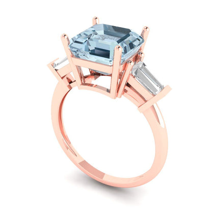 3 cttw Natural Sky Blue Topaz Three-Stone Engagement Ring - Solid Gold (Asscher Cut,8.0mm)