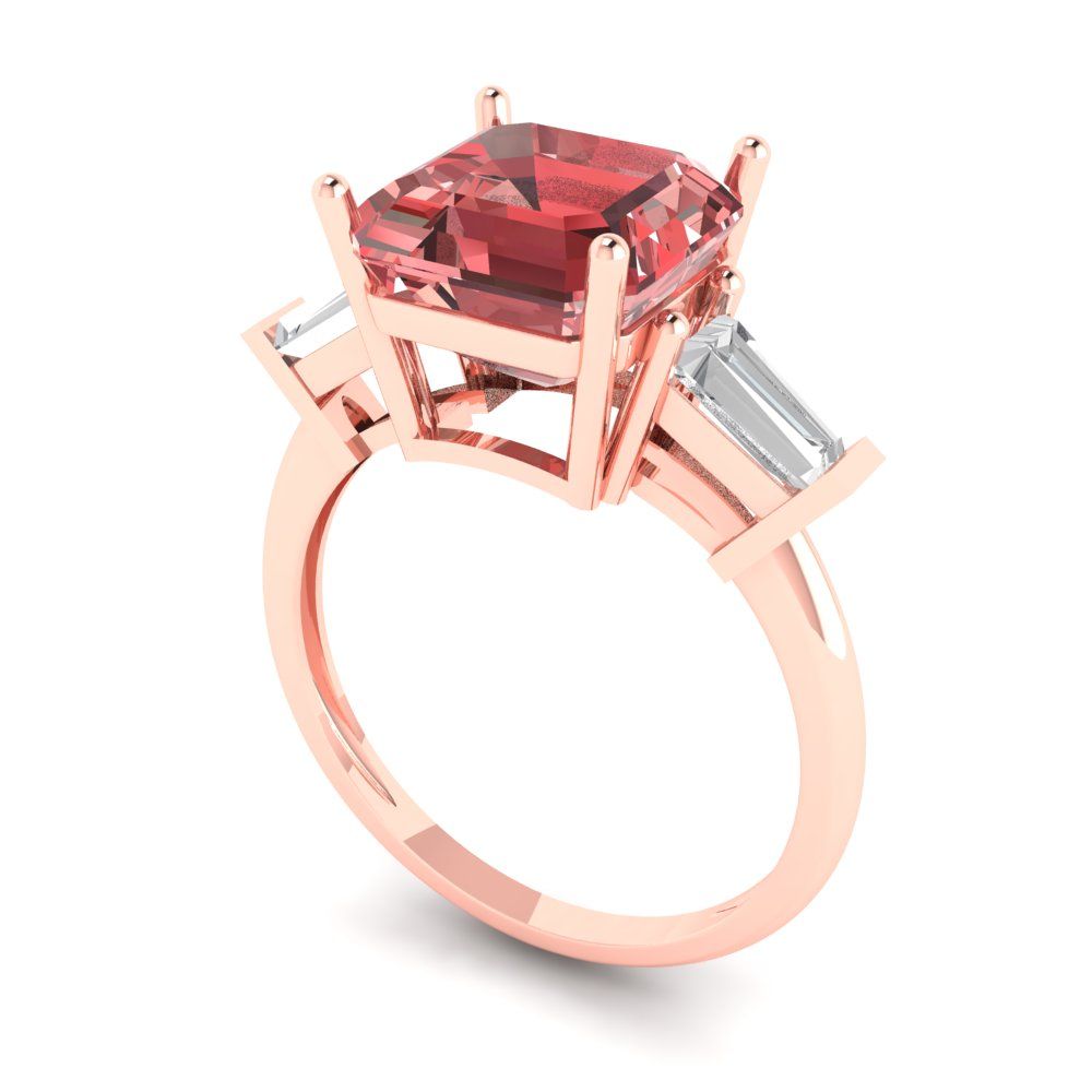 3 cttw Natural Garnet Three-Stone Engagement Ring - Solid Gold (Asscher Cut,8.0mm)