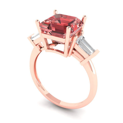 3 cttw Natural Garnet Three-Stone Engagement Ring - Solid Gold (Asscher Cut,8.0mm)