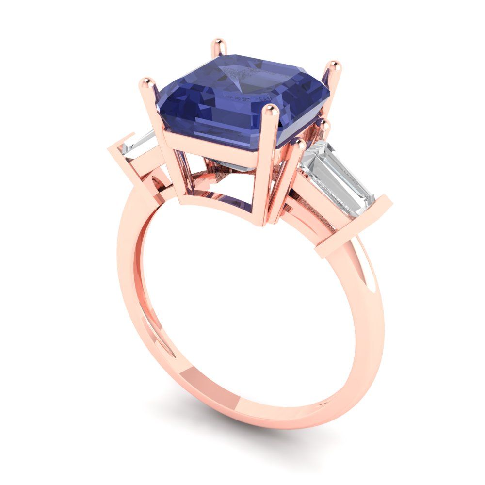 3 cttw Simulated Tanzanite Three-Stone Engagement Ring - Solid Gold (Asscher Cut,8.0mm)