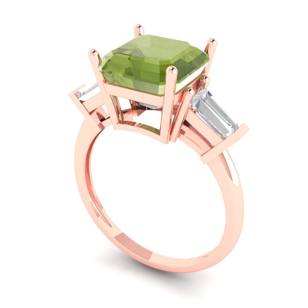 3 cttw Natural Peridot Three-Stone Engagement Ring - Solid Gold (Asscher Cut,8.0mm)