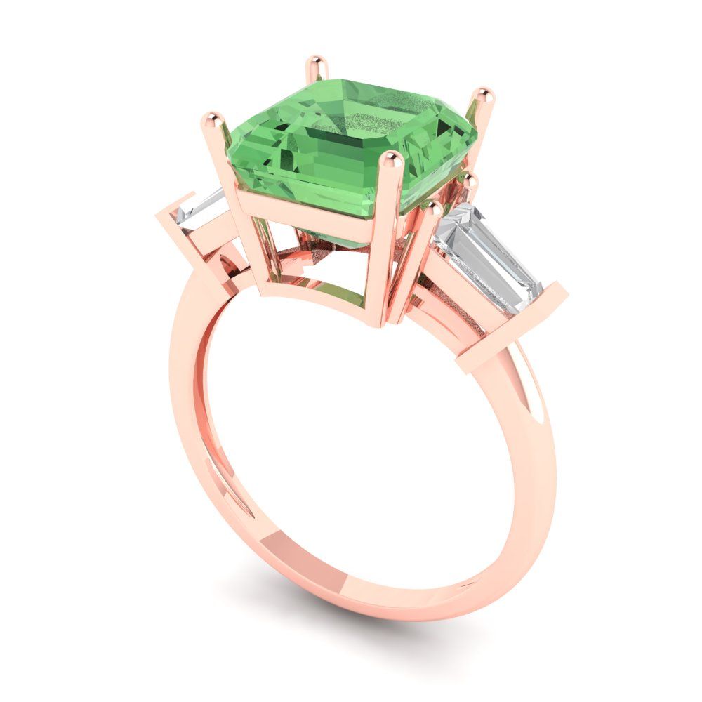 3 cttw Zirconia Simulated Green Diamond Three-Stone Engagement Ring - Solid Gold (VVS1, Asscher Cut,8.0mm)
