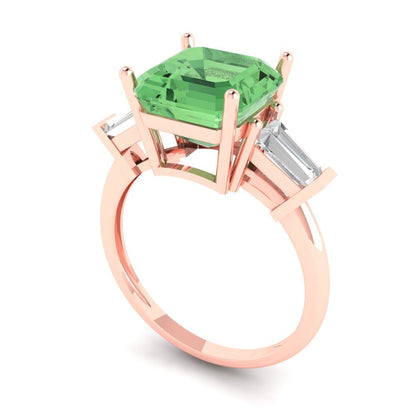 3 cttw Zirconia Simulated Green Diamond Three-Stone Engagement Ring - Solid Gold (VVS1, Asscher Cut,8.0mm)