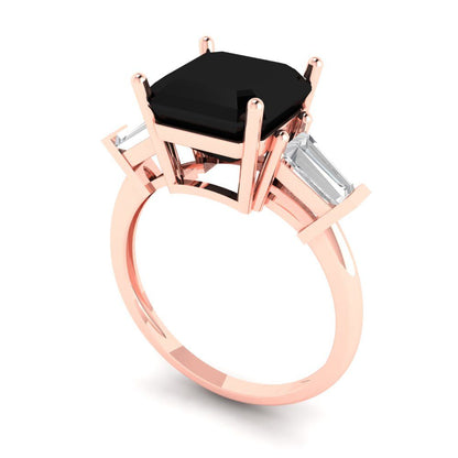 3 cttw Natural Onyx Three-Stone Engagement Ring - Solid Gold (Asscher Cut,8.0mm)