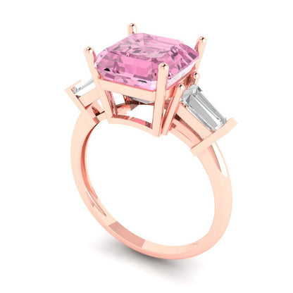 3 cttw Zirconia Simulated Pink Diamond Three-Stone Engagement Ring - Solid Gold (VVS1, Asscher Cut,8.0mm)