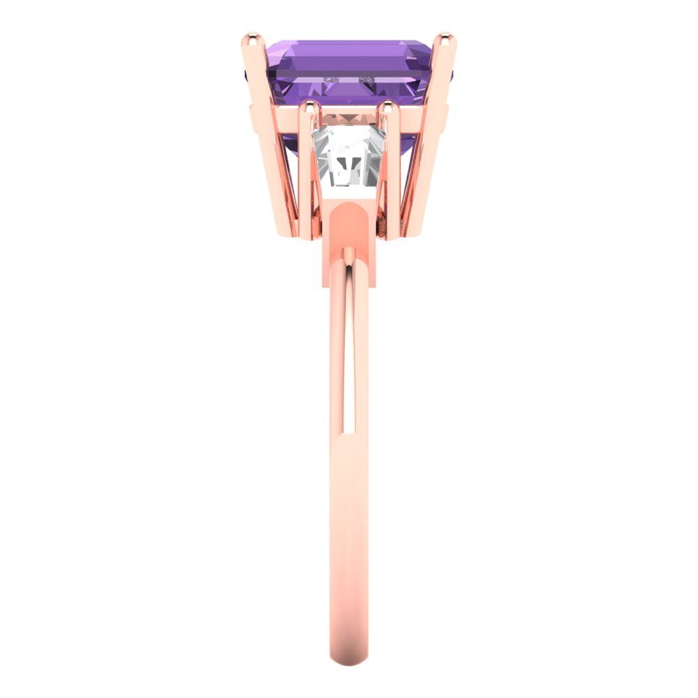 3 cttw Simulated Alexandrite Three-Stone Engagement Ring - Solid Gold (Asscher Cut,8.0mm)