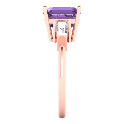 3 cttw Simulated Alexandrite Three-Stone Engagement Ring - Solid Gold (Asscher Cut,8.0mm)