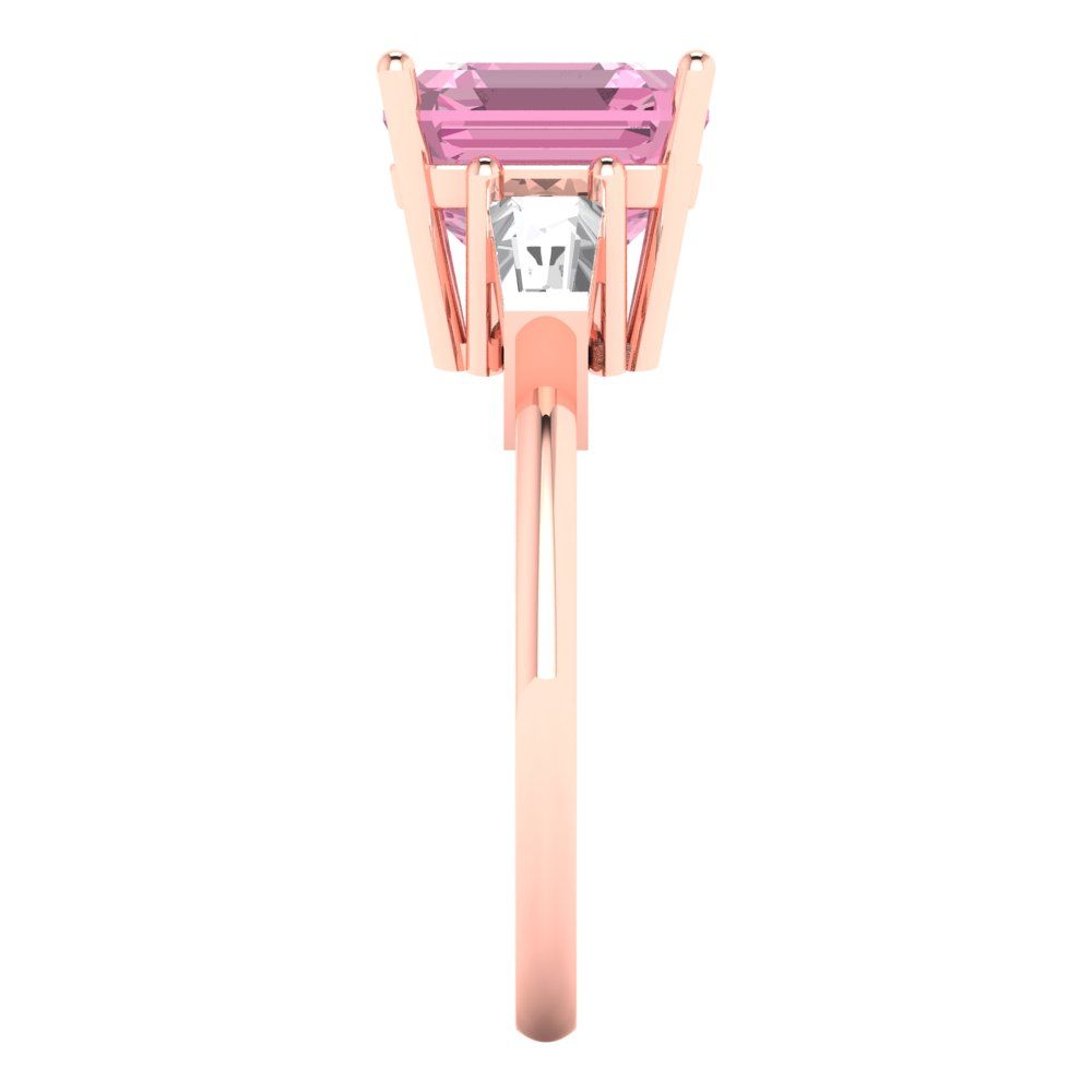 3 cttw Zirconia Simulated Pink Diamond Three-Stone Engagement Ring - Solid Gold (VVS1, Asscher Cut,8.0mm)