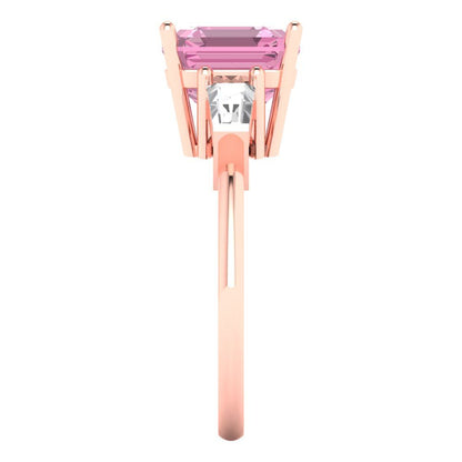 3 cttw Zirconia Simulated Pink Diamond Three-Stone Engagement Ring - Solid Gold (VVS1, Asscher Cut,8.0mm)