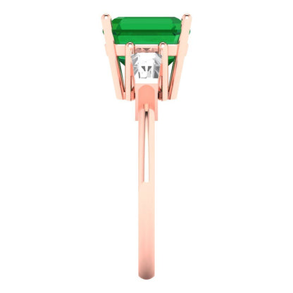3 cttw Simulated Emerald Three-Stone Engagement Ring - Solid Gold (Asscher Cut,8.0mm)
