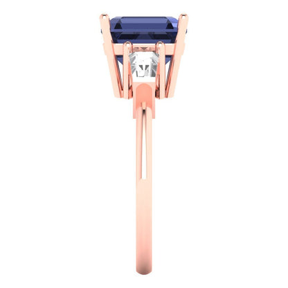 3 cttw Simulated Blue Sapphire Three-Stone Engagement Ring - Solid Gold (Asscher Cut,8.0mm)