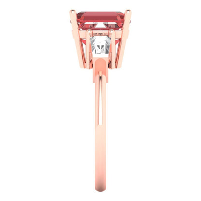 3 cttw Natural Garnet Three-Stone Engagement Ring - Solid Gold (Asscher Cut,8.0mm)