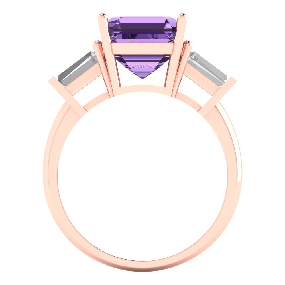 3 cttw Simulated Alexandrite Three-Stone Engagement Ring - Solid Gold (Asscher Cut,8.0mm)