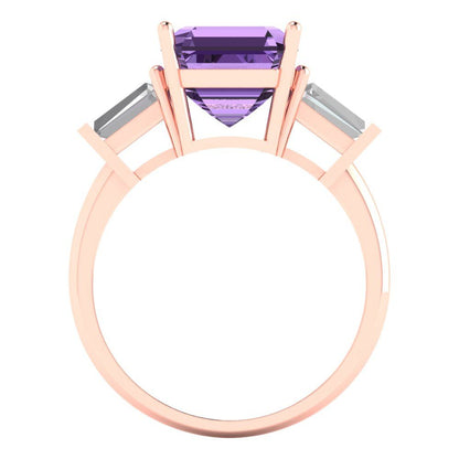 3 cttw Simulated Alexandrite Three-Stone Engagement Ring - Solid Gold (Asscher Cut,8.0mm)