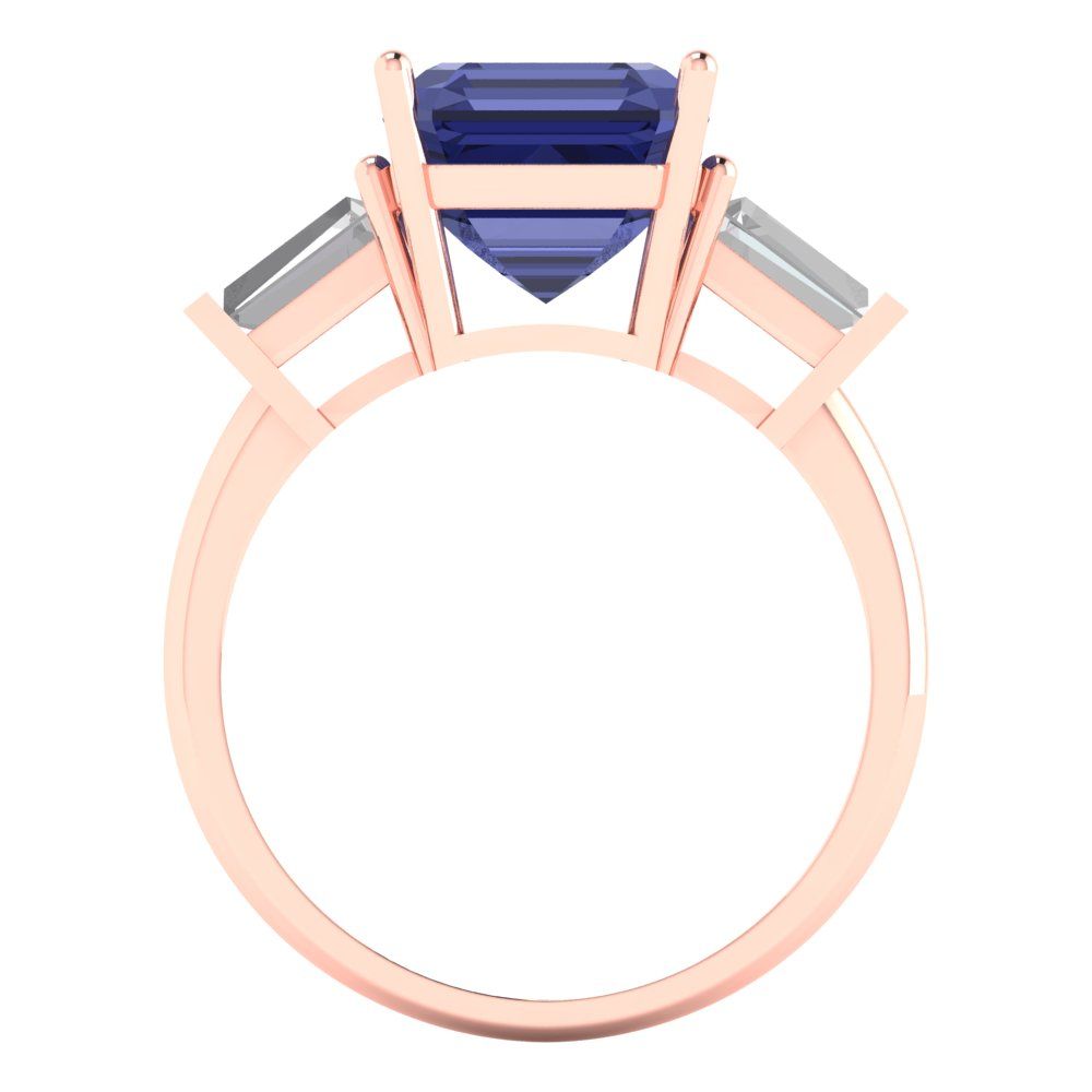3 cttw Simulated Tanzanite Three-Stone Engagement Ring - Solid Gold (Asscher Cut,8.0mm)