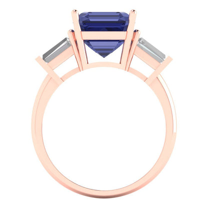 3 cttw Simulated Tanzanite Three-Stone Engagement Ring - Solid Gold (Asscher Cut,8.0mm)