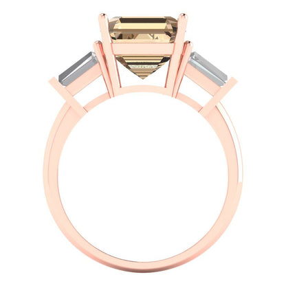 3 cttw Yellow Moissanite Three-Stone Engagement Ring - Solid Gold (Asscher Cut,8.0mm)