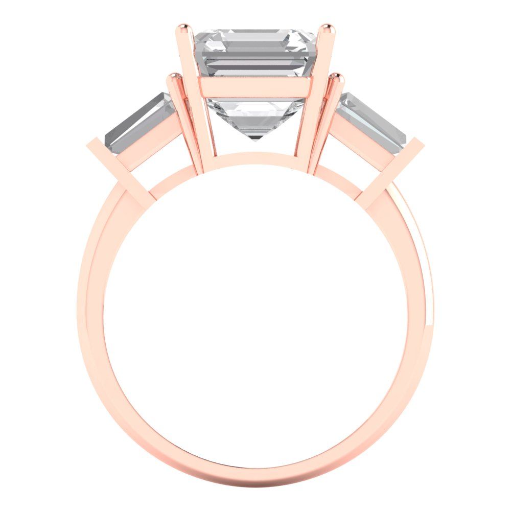 3.5 ct Brilliant Asscher Cut Natural Diamond Stone Clarity VS1-2 Color G-H Rose Gold Three-Stone Ring