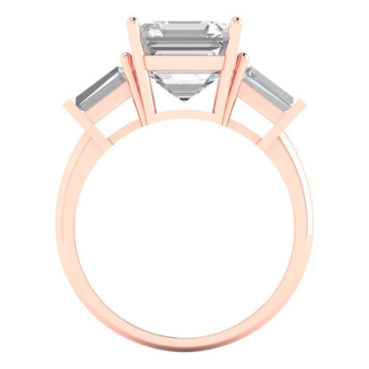 3.5 ct Brilliant Asscher Cut Natural Diamond Stone Clarity VS1-2 Color G-H Rose Gold Three-Stone Ring