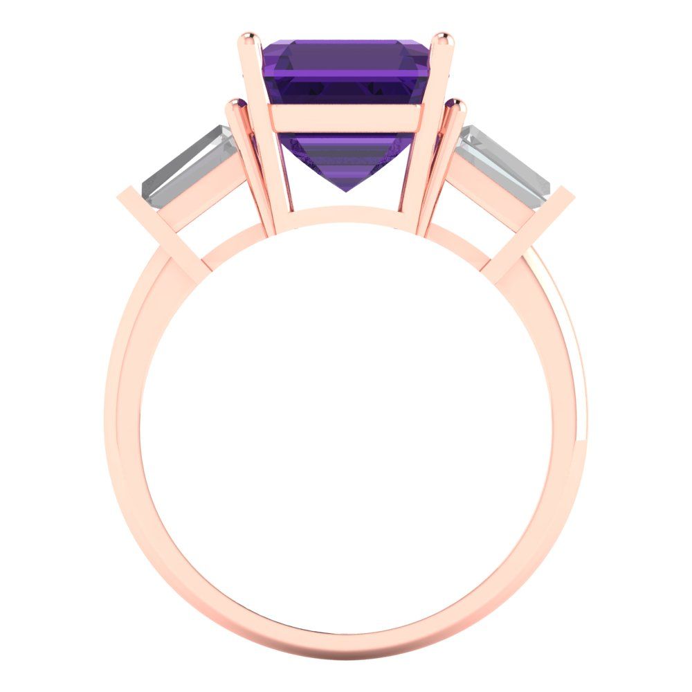 3 cttw Natural Amethyst Three-Stone Engagement Ring - Solid Gold (Asscher Cut,8.0mm)
