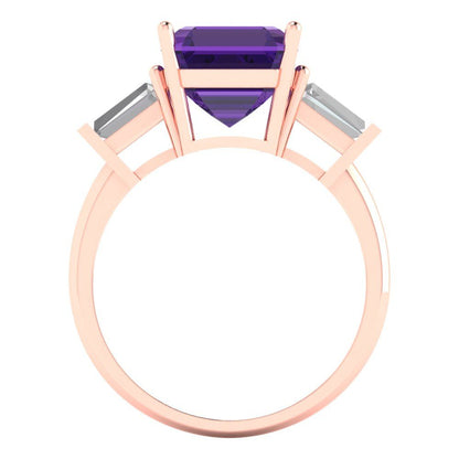 3 cttw Natural Amethyst Three-Stone Engagement Ring - Solid Gold (Asscher Cut,8.0mm)