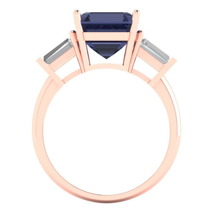 3 cttw Simulated Blue Sapphire Three-Stone Engagement Ring - Solid Gold (Asscher Cut,8.0mm)