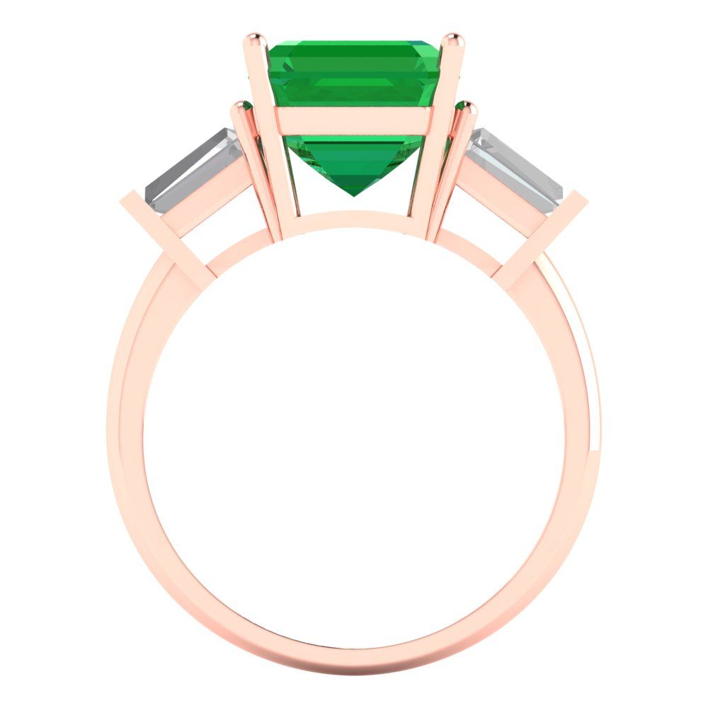 3 cttw Simulated Emerald Three-Stone Engagement Ring - Solid Gold (Asscher Cut,8.0mm)