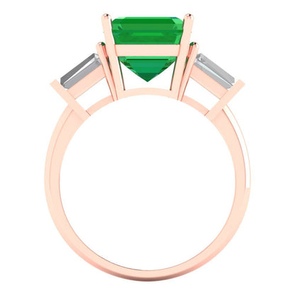 3 cttw Simulated Emerald Three-Stone Engagement Ring - Solid Gold (Asscher Cut,8.0mm)