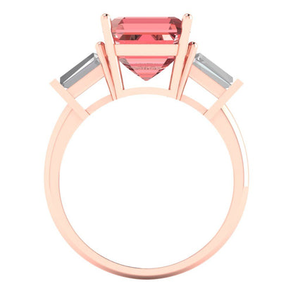 3 cttw Natural Garnet Three-Stone Engagement Ring - Solid Gold (Asscher Cut,8.0mm)