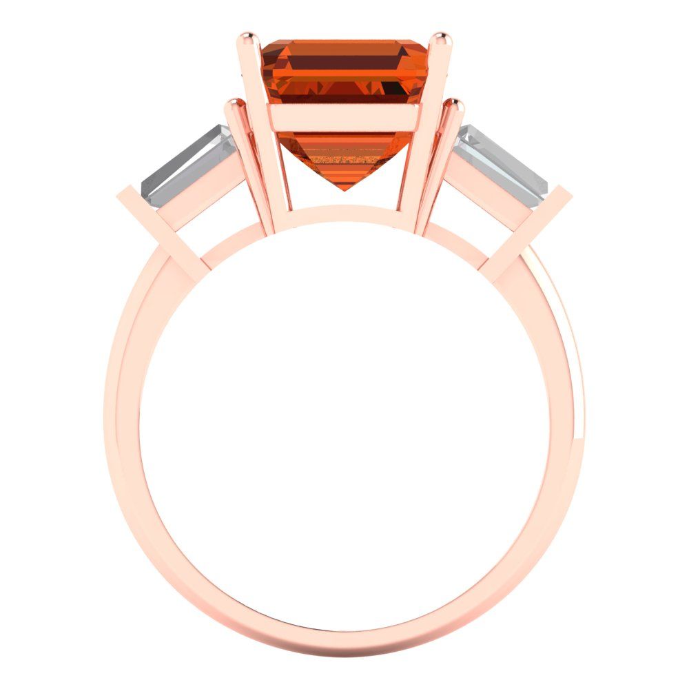 3 cttw Simulated Ruby Three-Stone Engagement Ring - Solid Rose Gold (VVS1, Asscher Cut,8.0mm)