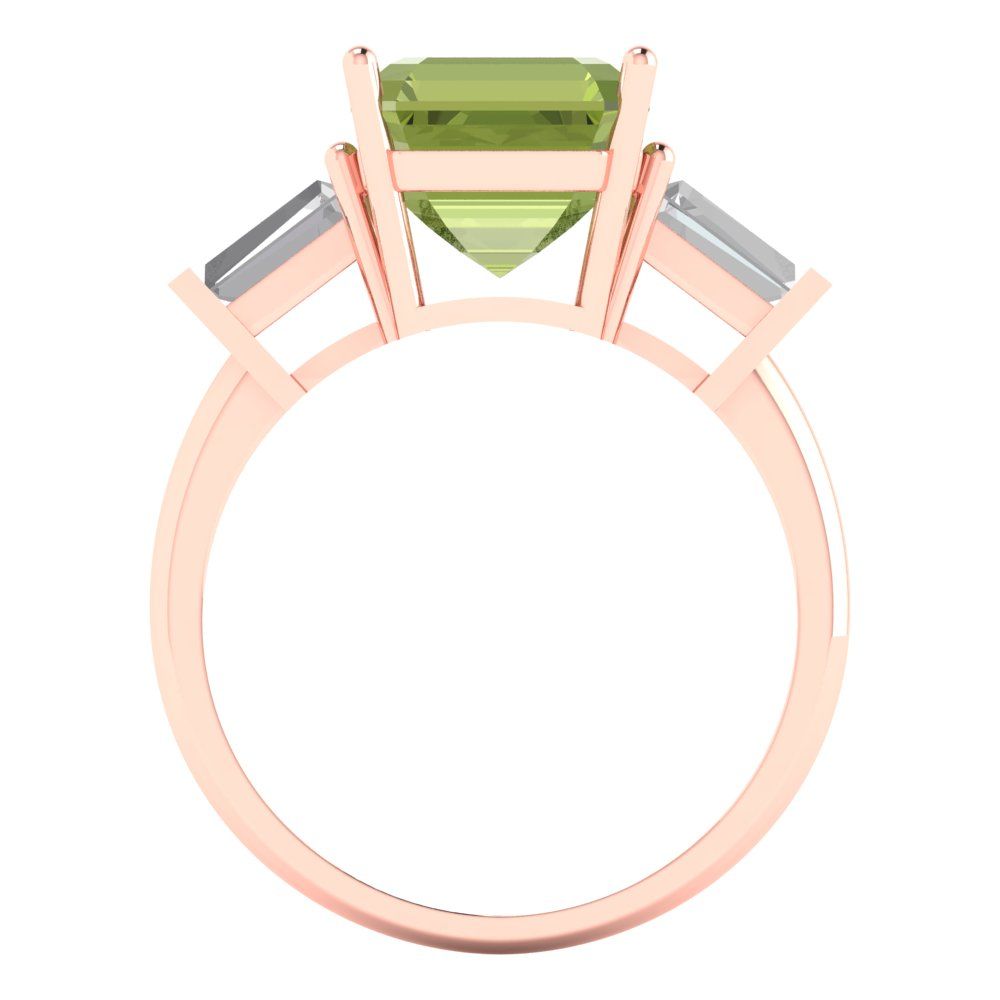 3 cttw Natural Peridot Three-Stone Engagement Ring - Solid Gold (Asscher Cut,8.0mm)