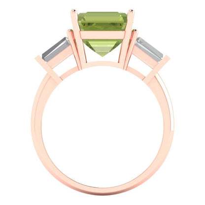 3 cttw Natural Peridot Three-Stone Engagement Ring - Solid Gold (Asscher Cut,8.0mm)