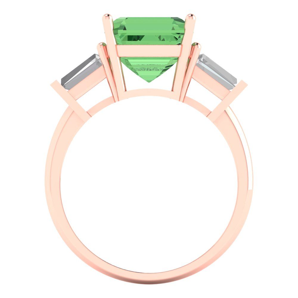 3 cttw Zirconia Simulated Green Diamond Three-Stone Engagement Ring - Solid Gold (VVS1, Asscher Cut,8.0mm)