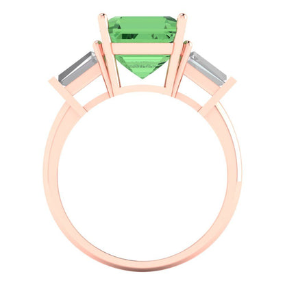 3 cttw Zirconia Simulated Green Diamond Three-Stone Engagement Ring - Solid Gold (VVS1, Asscher Cut,8.0mm)