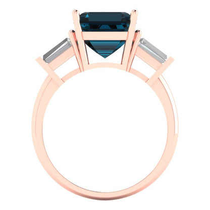 3 cttw Natural London Blue Topaz Three-Stone Engagement Ring - Solid Gold (Asscher Cut,8.0mm)