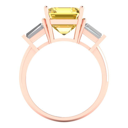 3 cttw Natural Citrine Three-Stone Engagement Ring - Solid Gold (Asscher Cut,8.0mm)