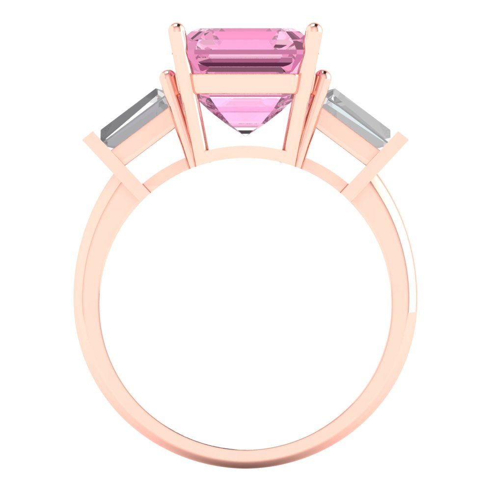 3 cttw Zirconia Simulated Pink Diamond Three-Stone Engagement Ring - Solid Gold (VVS1, Asscher Cut,8.0mm)