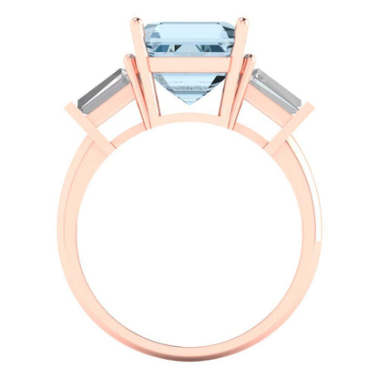 3 cttw Natural Aquamarine Three-Stone Engagement Ring - Solid Gold (Asscher Cut,8.0mm)