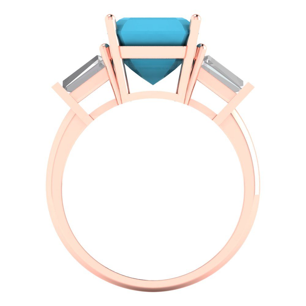 3 cttw Simulated Turquoise Three-Stone Engagement Ring - Solid Gold (Asscher Cut,8.0mm)