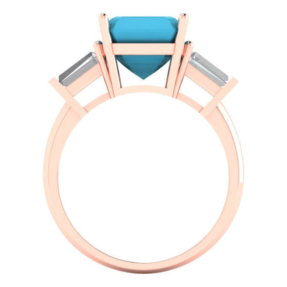 3 cttw Simulated Turquoise Three-Stone Engagement Ring - Solid Gold (Asscher Cut,8.0mm)