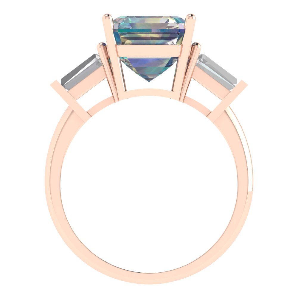 3 cttw Blue Moissanite Three-Stone Engagement Ring - Solid Gold (Asscher Cut,8.0mm)