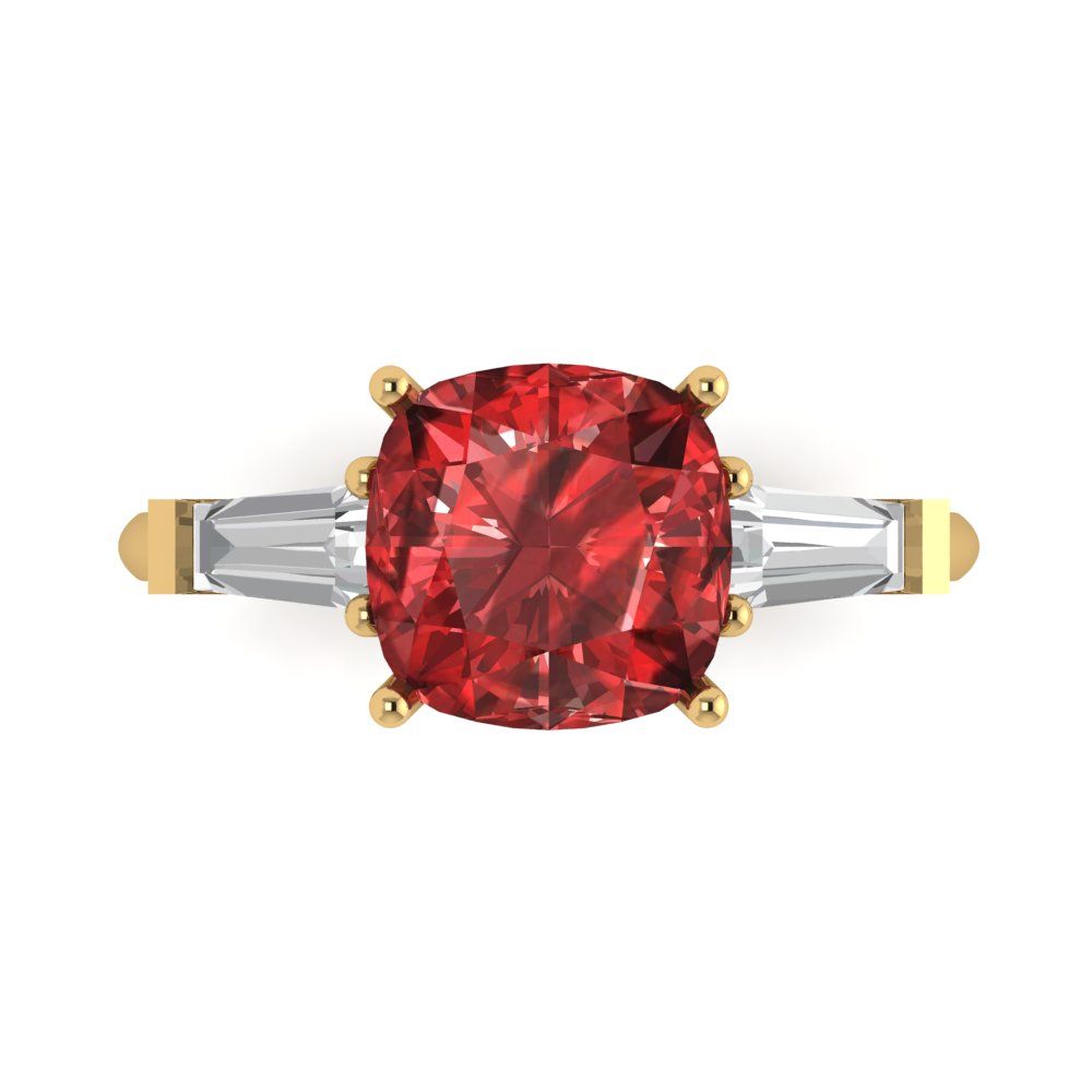 3 cttw Natural Garnet Three-Stone Engagement Ring - Solid Gold (Cushion Cut,8.0mm)