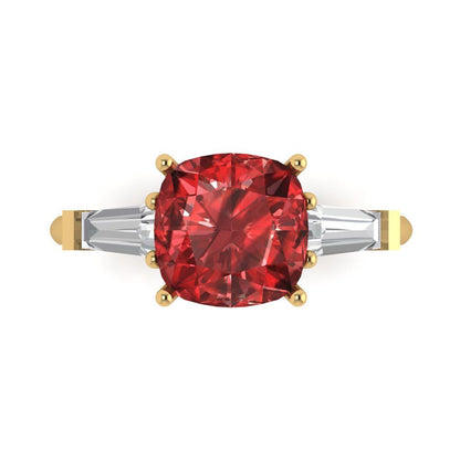3 cttw Natural Garnet Three-Stone Engagement Ring - Solid Gold (Cushion Cut,8.0mm)