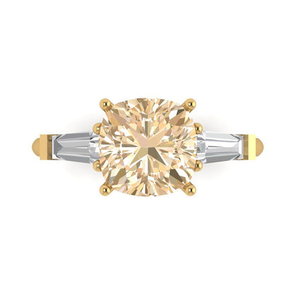 3 cttw Natural Morganite Three-Stone Engagement Ring - Solid Gold (Cushion Cut,8.0mm)