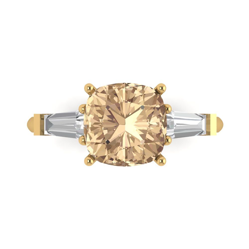 3 cttw Yellow Moissanite Three-Stone Engagement Ring - Solid Gold (Cushion Cut,8.0mm)