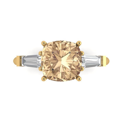 3 cttw Yellow Moissanite Three-Stone Engagement Ring - Solid Gold (Cushion Cut,8.0mm)