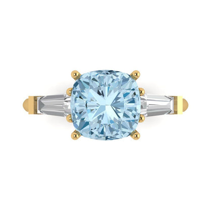 3 cttw Natural Sky Blue Topaz Three-Stone Engagement Ring - Solid Gold (Cushion Cut,8.0mm)