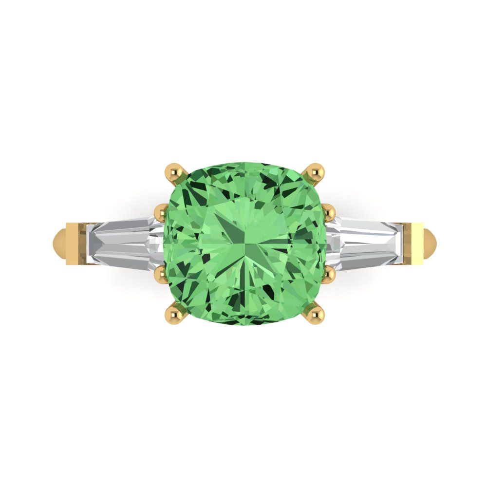 3 cttw Zirconia Simulated Green Diamond Three-Stone Engagement Ring - Solid Gold (VVS1, Cushion Cut,8.0mm)