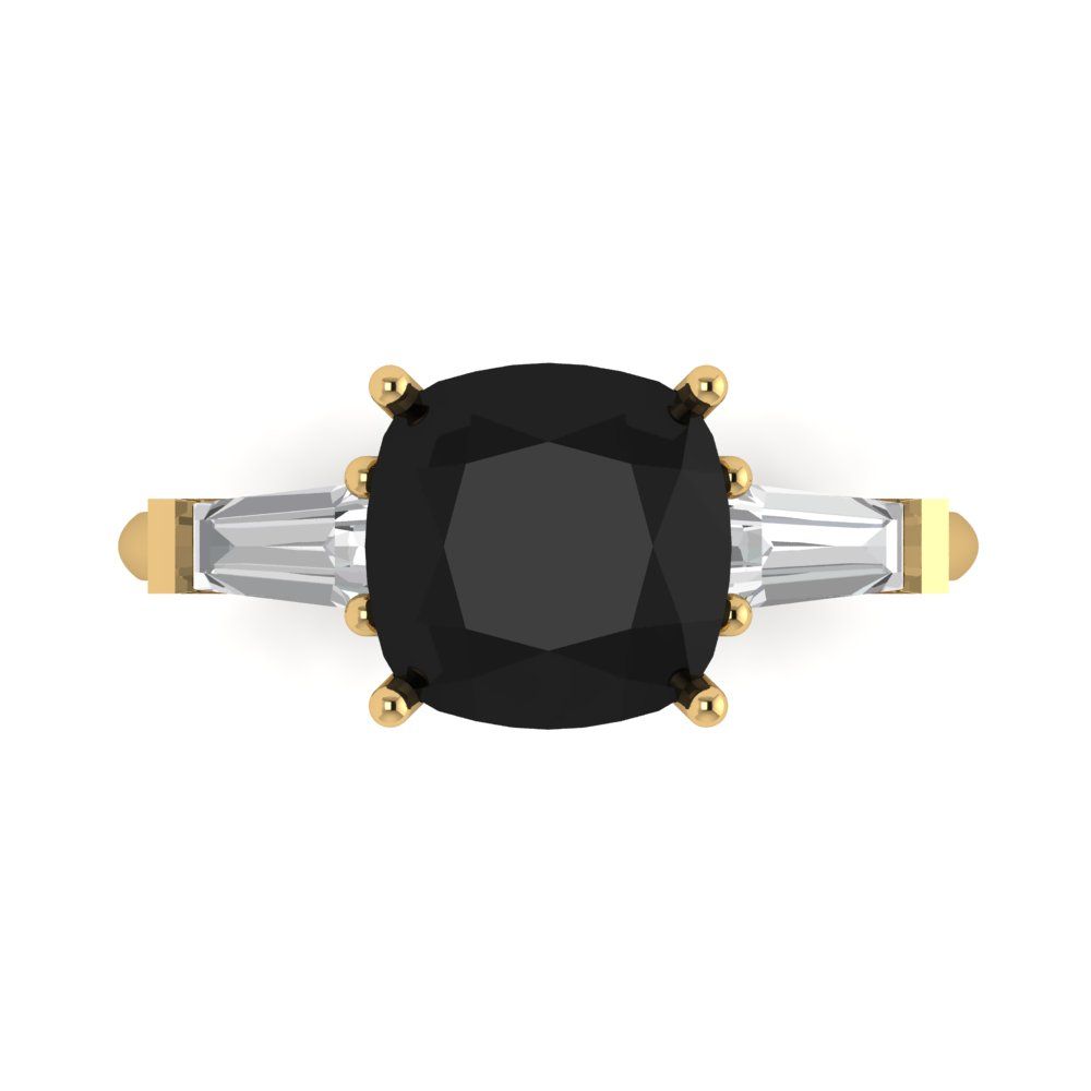 3 cttw Natural Onyx Three-Stone Engagement Ring - Solid Gold (Cushion Cut,8.0mm)
