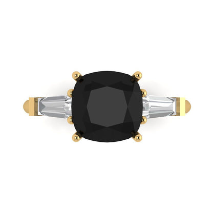 3 cttw Natural Onyx Three-Stone Engagement Ring - Solid Gold (Cushion Cut,8.0mm)